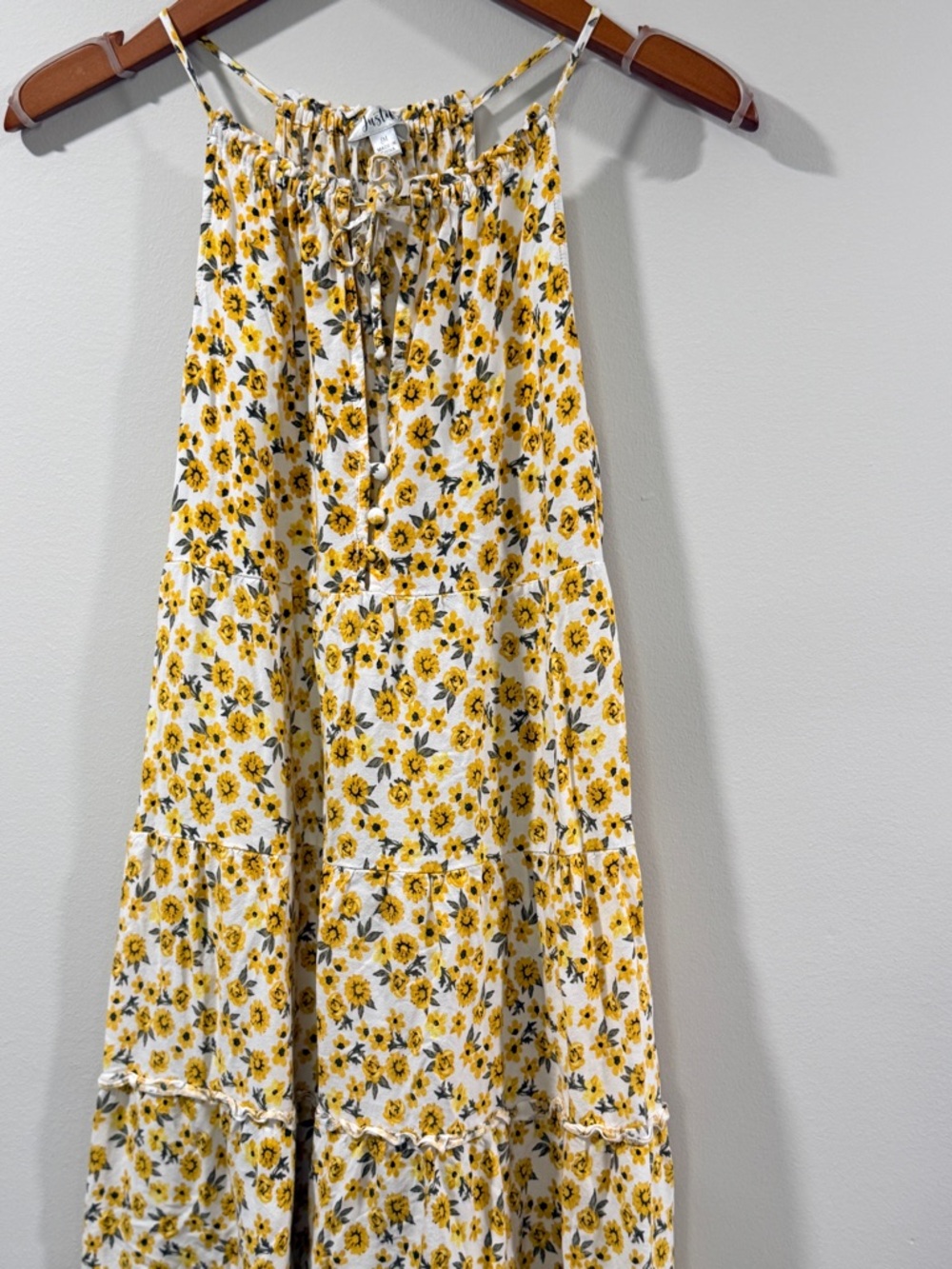 Justify Yellow Floral Tie-Neck Mini Dress - Picture 2 of 11